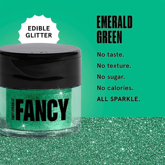 Fancy Sprinkles Emerald Green Edible Glitter | Luster Dust for Drinks, Cocktails & Cake Decorating | Vegan, Gluten Free, Non-GMO | Made in USA | 4gm
