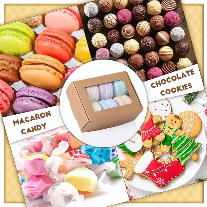 Zonon 100 Pcs Soap Boxes for Homemade Packaging, Mini Kraft Boxes with Window for Bakery Candy Soap Making Gift Packaging, 3.7x2.6x1.4 Inch (Brown)