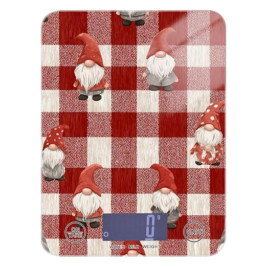 Food Scale Kitchen Digital Scale Food Ounces and Grams Dieting Baking Cooking Waterproof Glass Panels LCD Display,4 Units Scale Tare Function Checkered Red