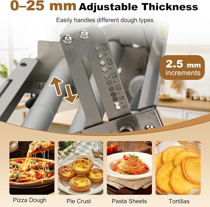 Folding Dough Sheeter 15.8", Manual Countertop Dough Sheeter, 0–25mm Adjustable Thickness, Food-Grade Stainless Steel Dough Roller Machine for Pizza Dough, Bread, Cookies, Pie Crust & Pastry Baking