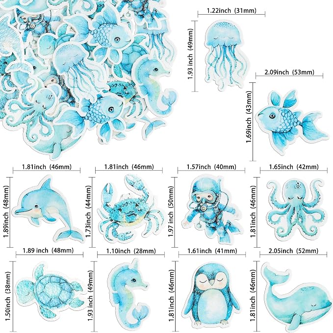 Gyufise 60Pcs Edible Ocean Sea Animal Cupcake Toppers Shark Dolphin Starfish Octopus Seahorse Cupcake Picks Baby Shower Cake Decorations for Under the Sea Theme Birthday Party Supplies