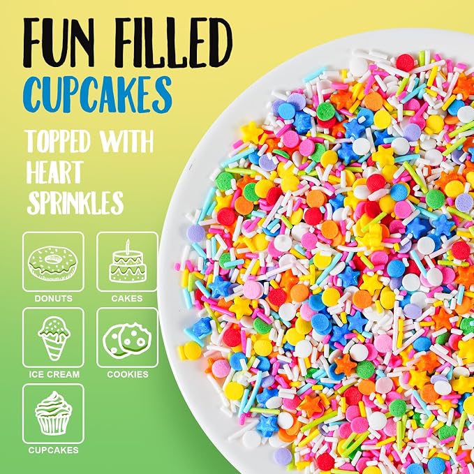 Rainbow Sprinkles 7 oz Rainbow Stars Jimmies Confetti Round Sprinkles for Birthday Cake Decorating Baking, Ice Cream Toppings, Cupcakes, Cookies, Donuts, Easter Party