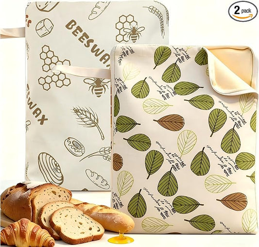 Beeswax Bread Bags for Homemade Bread&Sourdough,Reusable Bread Bags | Natural Cotton Linen Food Storage Bag to Keep Fresh,Washable Bags,L-shaped Zipper,Freezer Safe, Extra Large17"×13" 2Pack