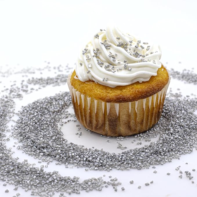 Bakerpan Silver Pearlized Sugar Sprinkles for Baking - 5 oz Coarse Sparkling Decorating Sugar Crystals for Baking Topping, Cookies, Cupcakes & Cake Pops | Made in USA