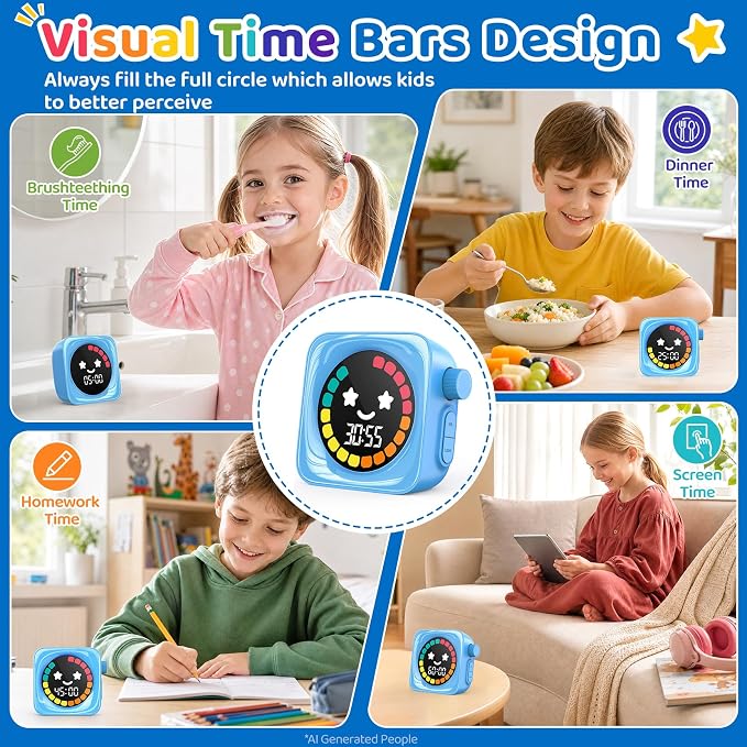 Visual Timers for Kids, 99 Minute Digital Cute Kids Visual Timer Classroom Timer for Homeschool Supplies Study Teaching Time Management Tool Countdown Productivity Timer, Blue, Colorful Dispaly