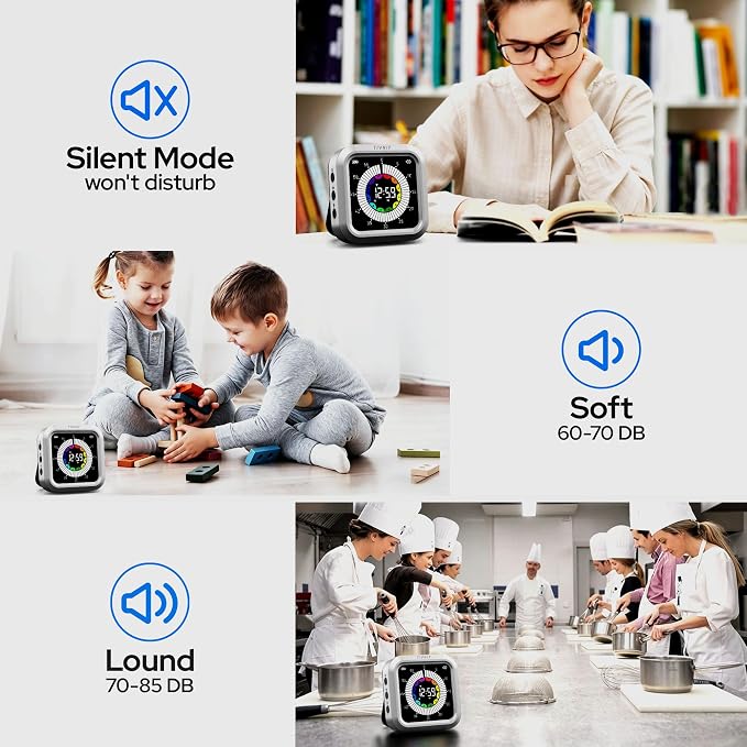 Visual Timer for Kids with Color Display Kitchen Timer 1500mAh Battery | Memory Function Scroll Wheel Control, Magnetic Back with Stand, Up to 12h59m Countdown, Kitchen, Study & Classroom