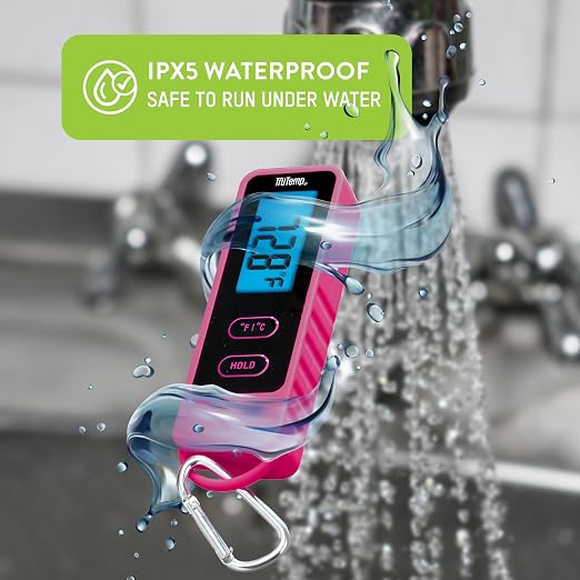 Taylor TruTemp Compact Digital Folding Meat Thermometer with Carabiner Clip for Grilling, BBQ, Kitchen & Food, Gadget Essential, Gifts, Pink