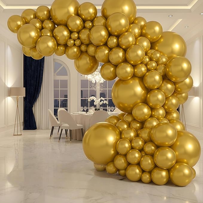 Balloon Garland Arch Kit – 146 Pcs Metallic Gold Balloons for Baby Shower, Birthday, Gender Reveal, Wedding Party – DIY Kit by Vellax™
