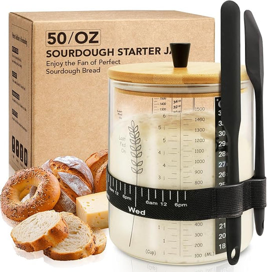 50oz Sourdough Starter Jar Kit, Wide Mouth Sourdough Jar | Sourdough Starter Kit & Sourdough Bread Baking Supplies, Sour Dough Starter Jars for Beginners and Pro(1 Pack)