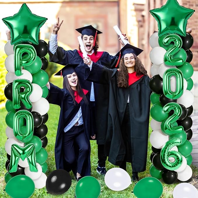 2 Sets 2026 Prom Dance Party Balloon Column Stand Kits Black Green White Latex Balloons 2026 Letters 6.5 Ft Adjustable Metal Tube Telescopic Tower Pillar with Base for Prom Dance Party Decoration