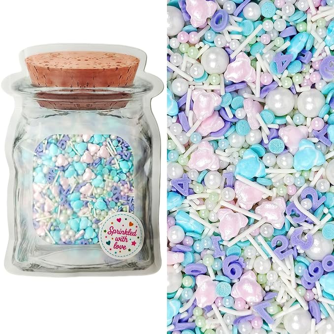 Peelit Baby Shower Sprinkles Mix, 4oz | Pastel Edible Pearls & Baby Onesie Shapes, Soft & Tasty Cupcake Toppings, Gender Reveal & Birthday Decor, Resealable Bag