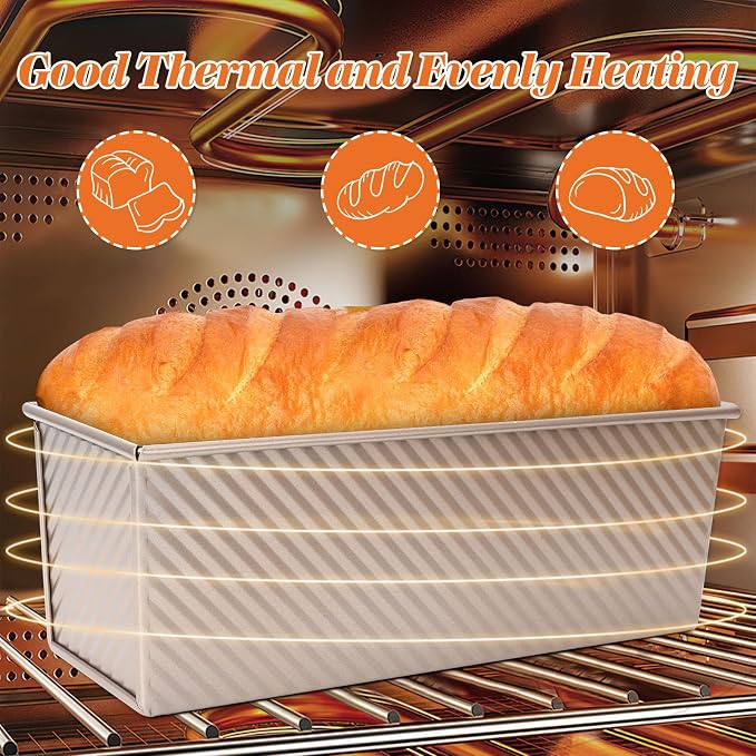 4 Pcs Bread Loaf Pan with Lid, 2.2LB/1LB/0.8LB/0.5LB Dough Capacity Pullman Loaf Pan, Non-Stick Sandwich Bread Loaf Pans, Carbon Steel Bread Pans,Toast Box for Sandwiches, Breads, Sourdough