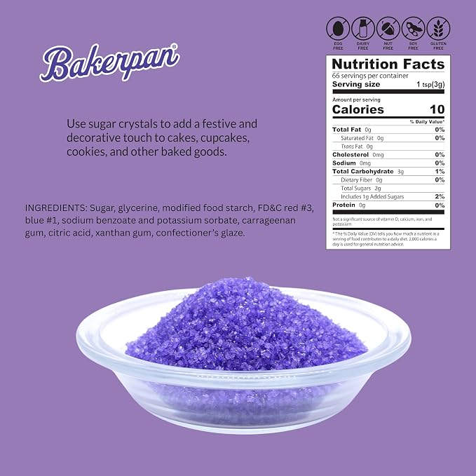Bakerpan Lavender Sugar Sprinkles for Baking - 7 oz Coarse Sparkling Decorating Sugar Crystals for Baking Topping, Cookies & Cupcakes | Kosher, Gluten-Free, Made in USA