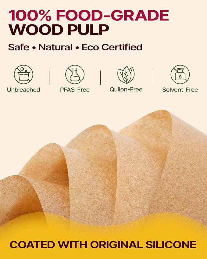 Katbite 200 Pcs Parchment Paper, 8 x 8 Inch Unbleached Baking Paper, Oil Resistant & Easy Clean, Non-Stick Precut Parchment Paper Sheets for Baking Square, Cooking, Air Fryer [Balance Series]