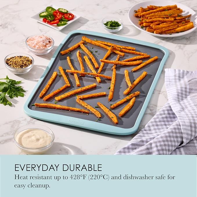 Chicago Metallic Silicone Baking Sheet, 10 x 15 Inch Jelly Roll Pan with Wire-Reinforced Rim, Nonstick Flexible Cookie Sheet for Baking Cookies, Veggies, and Appetizers, Oven Safe to 428 Degrees F