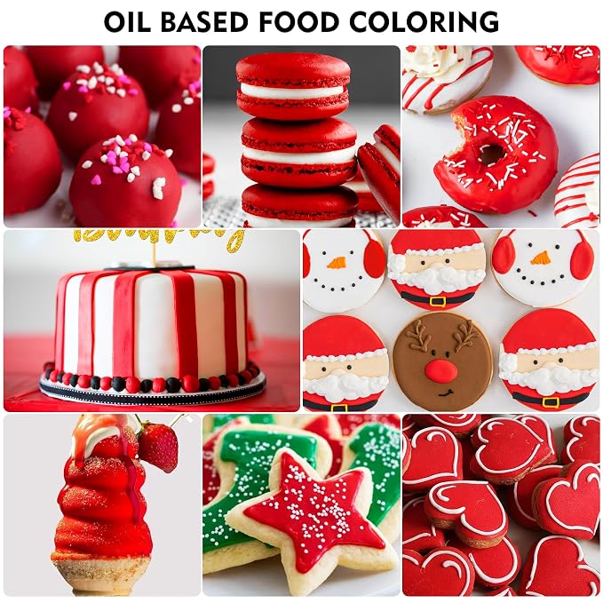 Oil Based Food Coloring - Vibrant Food Coloring for Chocolate, Candy Melts, Baking, Cake Decorating - Upgraded Edible Food Color Dye for Icing, Fondant,Butter, Cookie, DIY Crafts - 2 Fl.oz (Red)