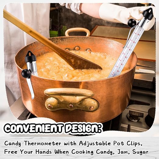 Photect Candy Thermometer with Pot Clip 8" Deep Fry Oil Thermometer for Candy Making Instant Read Cooking Food Sugar Syrup Jam Jelly Oil Temperature Kitchen Accessories(Black,1 Pcs)