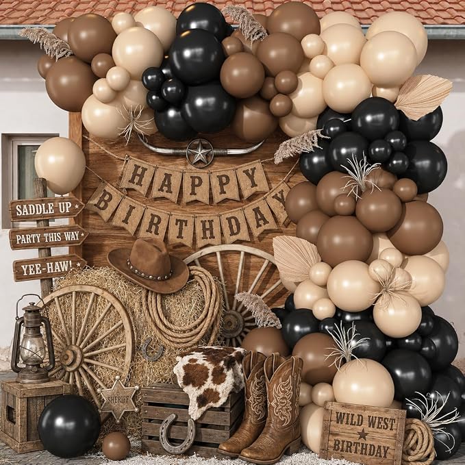 Black and Brown Balloon Garland Arch Kit, 105 PCS Black Brown and Nude Beige Balloon Different Size for Western Farm First Rodeo Wild West Cowboy Baby Shower Birthday Party Decorations