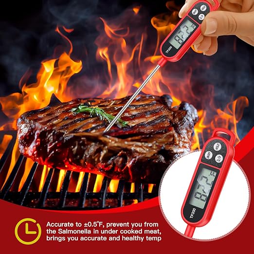 Copkim 12 Pcs Meat Food Thermometer Food with Probe Water Liquid Instant Read Digital Thermometer Kitchen Cooking Supplies for Cooking BBQ Milk Yogurt (Red)