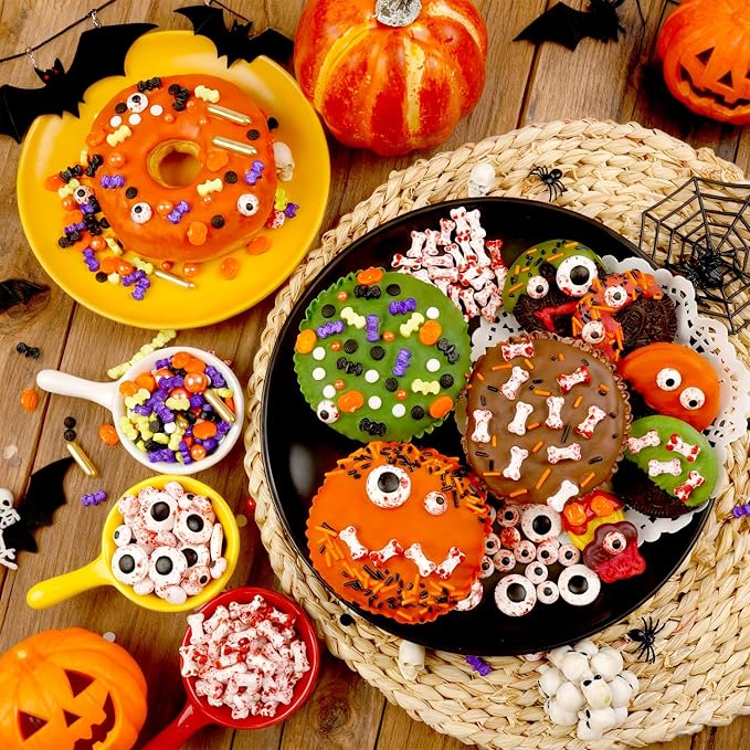 Halloween Sprinkles Mix, Sprinkles for Cake Decorating, Edible Halloween Candy, 180g/ 6.35oz, Cupcake Toppers, Cake Decorations, Ice Cream Toppings, Cookie Decoration(Orange Black Purple)