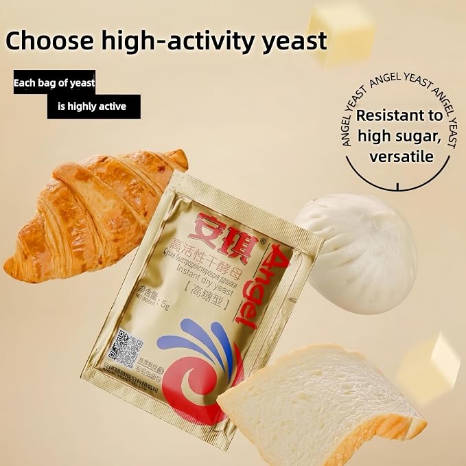 Premium Instant Dry Yeast Powder - Quick Rapid Rise Leavening (10Pcs x 5g) | for Bread, Quick Rise Baking (Ideal for Sweet Doughs, Mantou & Bao Buns) - 1.76oz, 50g Total