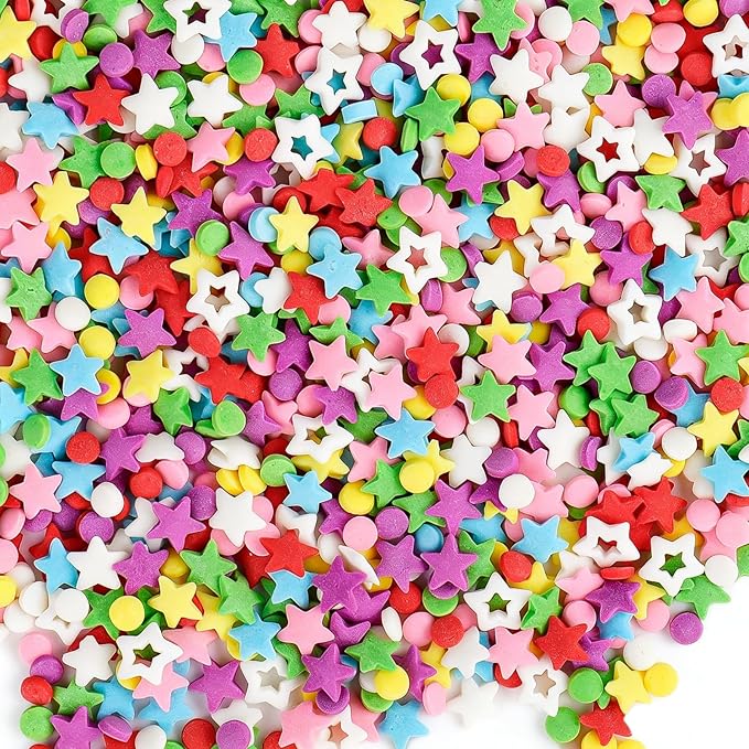 Rainbow Star Sprinkles for Cake Decorating, 4.6Oz Colorful Starfetti and Confetti Ice Cream Sprinkles Mix for Donut Cookie Baking Brownies Cupcake Toppings