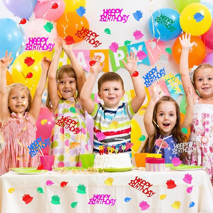 Birthday Confetti, Happy Birthday Party Glitter Table Confetti, 60g Multicolor Metallic Foil Cake Balloon Confettis Sprinkles Table Centerpiece DIY Arts and Crafting for Baby Shower Party Decorations