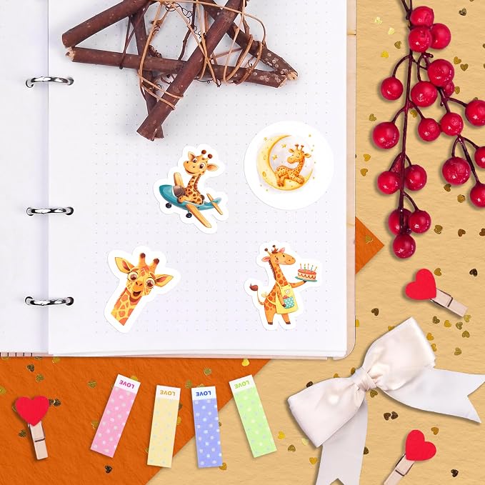 100Pcs Giraffe Stickers, Giraffe Party Decorations, Favors — Cute Animal Decals, Animal Stickers — Gift for Women & Men