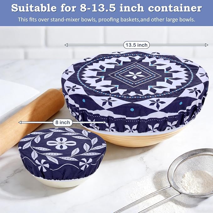 2 Large Reusable Beeswax Bowl Covers for Bread Proofing, 10/12 Inch Elastic Beeswax Wraps Cotton Cloth Sourdough Bowl Covers for Proofing Baskets, Mixer Bowls, Food Storage Containers