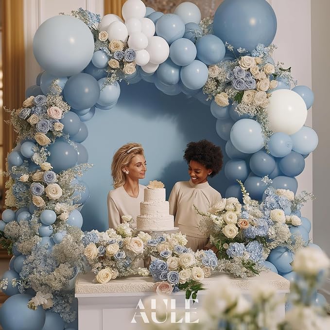 AULE Blue Balloon Arch Kit 155Pcs Dusty Macaron Blue White Balloons Garland for Birthday Graduation Anniversary Gender Reveal Baby Shower Theme Party Decoration