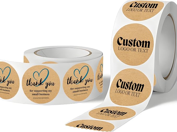 100-1000pcs Custom Round Kraft Paper Roll Stickers,Personalized Handmade with Love Labels,Custom Thank You Labels,Custom Stickers for Party Favors,Handmade Items,Gift Wrapping and More (1.5inch)