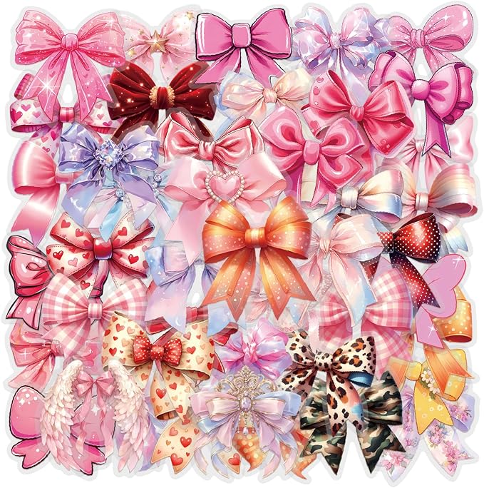 60 Pcs Clear Bowknot Stickers for Water Bottles, Laptop, Scrapbook, Journal, Skateboard, Guitar,Phone,Aesthetic Waterproof Transparent for Crafts Decorative,Sticker Collectors,DIY Lovers...(Bowknot)