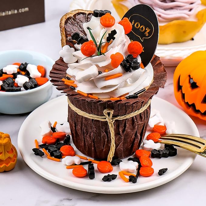 Halloween Sprinkles for Cake Decorating, Orange Black White Sprinkles Mixed Pumpkin Ghost Bone Bat for Baking Cupcakes Cookies 3.5oz