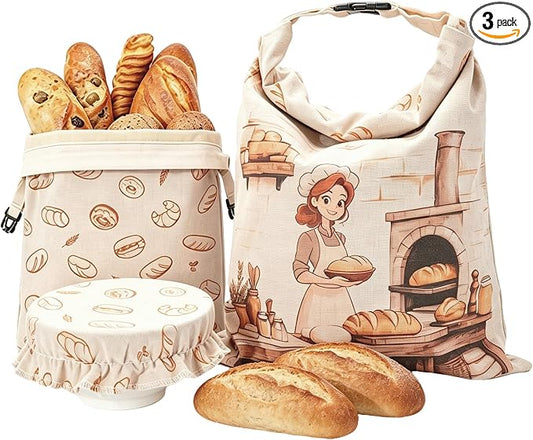 2 Packs Beeswax Bread Bags for Homemade Bread & Sourdough with Bowl Cover - 18"×13" XL Organic Cotton Linen Reusable Beeswax Bag - Safe Storage, Baking Supplies,Freezer-Safe