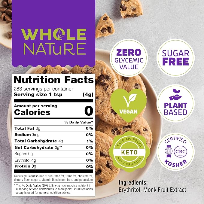 Whole Nature 100% Monk Fruit Sweetener With Erythritol Granulated - 2.5lb Pure Monkfruit Sweetener With Erythritol - Paleo & Keto Friendly Zero Calorie Sugar Substitute Healthy Sugar Alternative - 40 oz Pouch