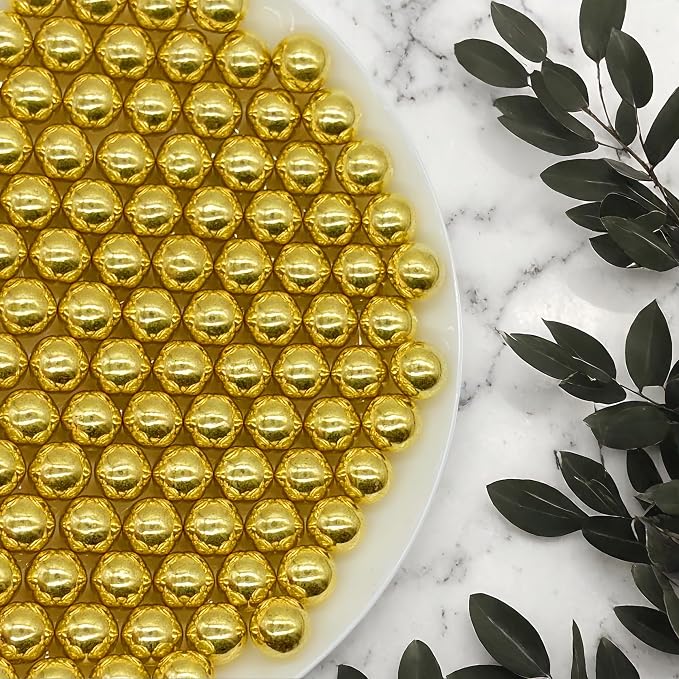 10mm Edible Super Gold Pearl Sugar Sprinkles Candy Mini Pearls Cake Decorations Cupcake Toppers Cookie Decorating Perfect for Wedding Party Valentine Halloween Christmas Supplies 3OZ