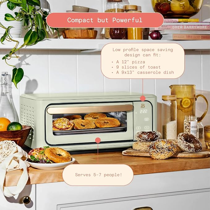 Infrared Air Fry Toaster Oven 9 Slice, 1800W Countertop Oven with Convection & Air Fry Functions, Digital Touch Display, Multi Cooking Modes for Baking, Broiling & Reheating (Sage Green)