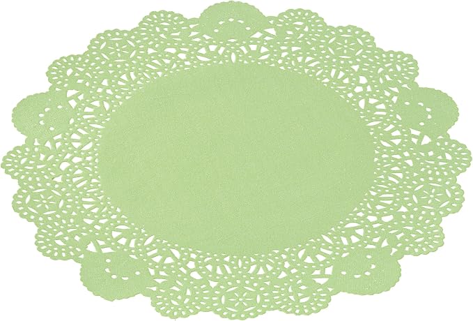 Pastry Tek 8 x 8 Inch Paper Lace Doilies, 100 Disposable Table Doilies - Elegant Lace Finish, Long Lasting, Green Paper Doily, for Pastries, Cupcakes, Desserts - Restaurantware