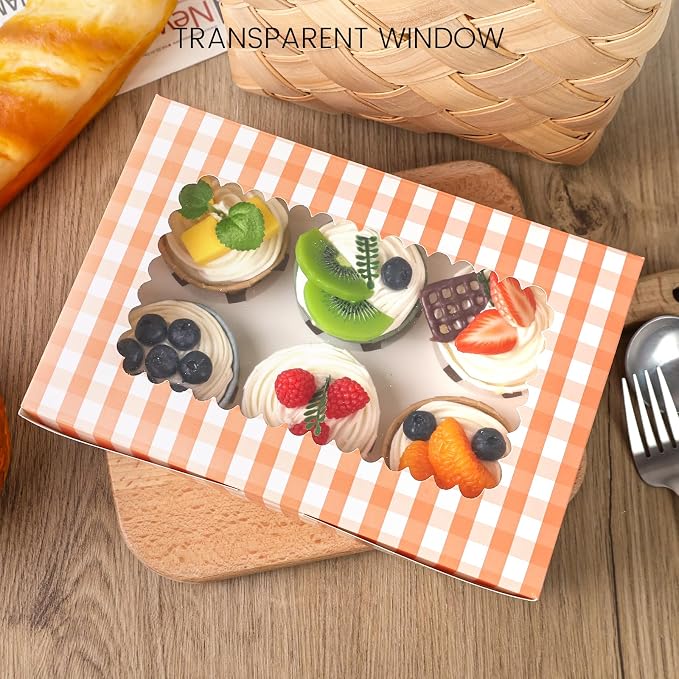 VGOODALL 6 Count Cupcake Boxes, 15PCS 9.5"x6.3"x3" Cupcake Container with Window Boxes Holding 90 Pastry Box for Birthday Holiday Party Bakery Supplies