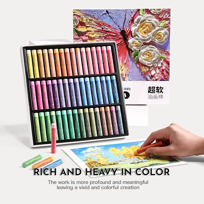 rubens Soft Oil Pastels Set (48 Macaron Colors), Professional Creamy Texture Oil Pastels for Easy Blending, Layering, Dreamy Art Supplies for Artists, Beginners & Adults