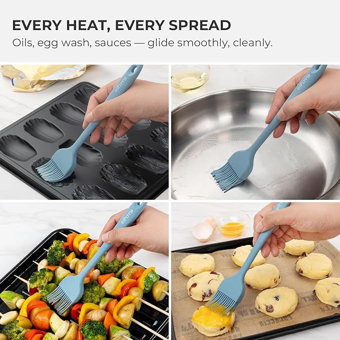 Elihome × Peanuts Silicone Basting Brush (8.75”) – Heat Resistant to 600°F, Food-Grade Platinum Silicone, Seamless 1-Piece Design, Non-Stick Safe, Dishwasher Safe,Teal Grey