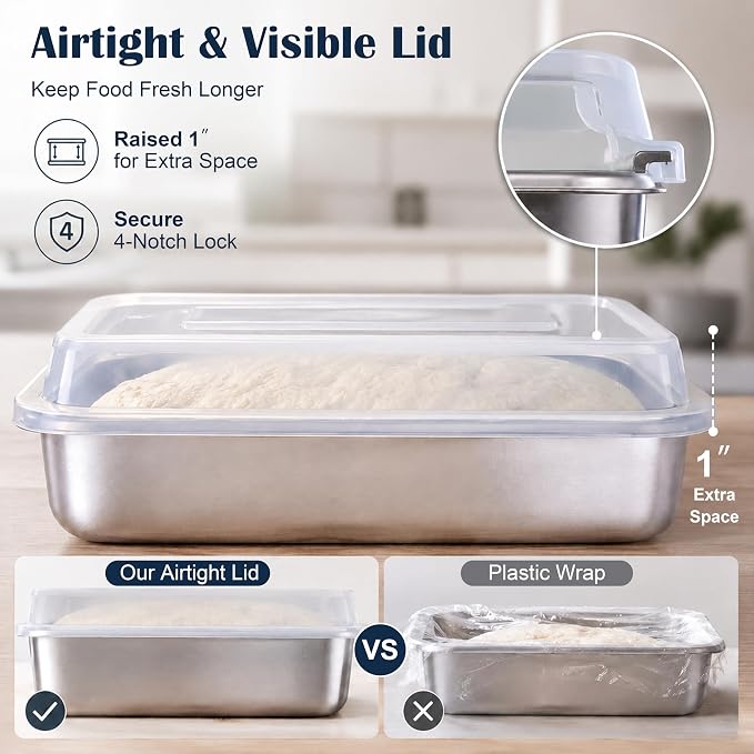 E-far Loaf Pan with Lids, 9 x 5 Inch Stainless Steel Bread Pans for Homemade Bread, Rectangle Baking Tins for Sourdough, Meatloaf, Banana Cake, Nontoxic & Dishwasher Safe - Set of 2