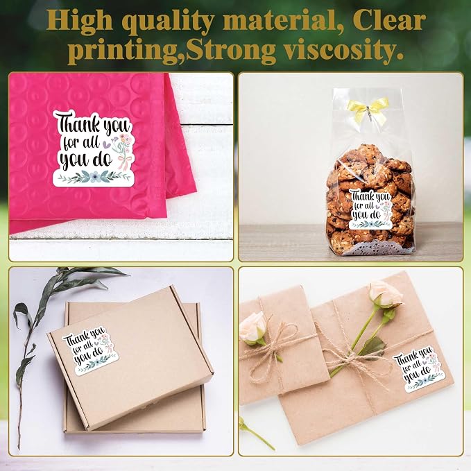 500pcs Thank You for All You Do Stickers, Appreciation Stickers for Teachers Volunteers Heathcare Employee, Packaging Envelopes Labels Roll