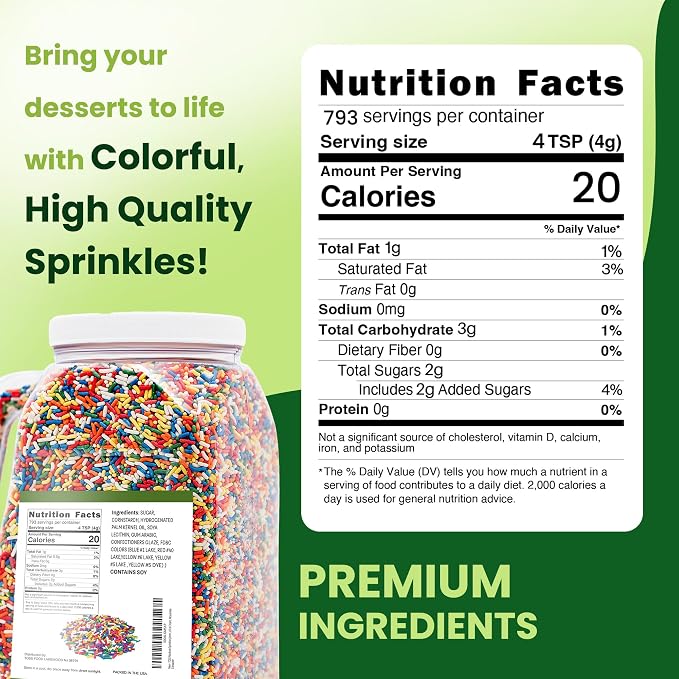 TOSS Rainbow Sprinkles Jimmies, 7 Pounds, Cake Decorating Topping for Baking and Ice Cream, Resealable Container