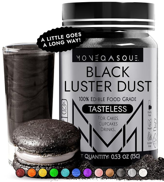 MONÉGASQUE Black Edible Glitter for Drinks 15g – Black Edible Glitter for Cakes & Cocktails – Luster Dust for Drinks, Cake, Cocktail, Cupcakes – Drink Shimmer Sprinkles – Powder Spray Cakes Sparkles
