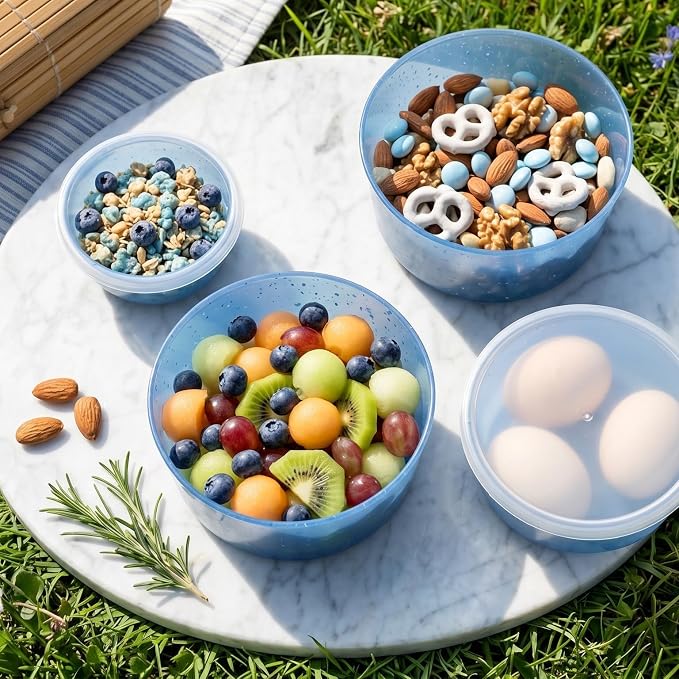 4Pcs stackable Plastic Bowls with Lids Set for Kitchen, Safe BPA Free Non Toxic Serving Bowl Bowls small