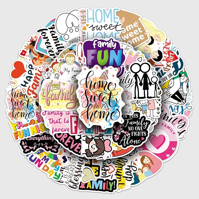 50Pcs Family Themed Stickers, Inspirational Home Sweet Home Vinyl Decals for Water Bottles, Laptops, Journals, Scrapbooks & Gifts (Family)