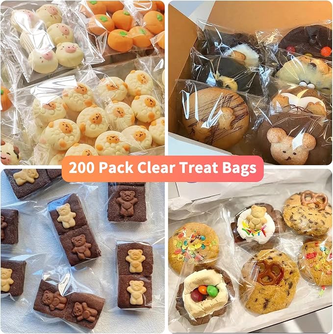 SUREHOME Cookie Bags with Seal, 200 Pcs 5x6 Inch Clear Self Sealing Cellophane Bags for Cookie Packaging Resealable Cello Treat Bag Plastic Individual Cookies Bag for Gift Giving Favors Candy Wrappers