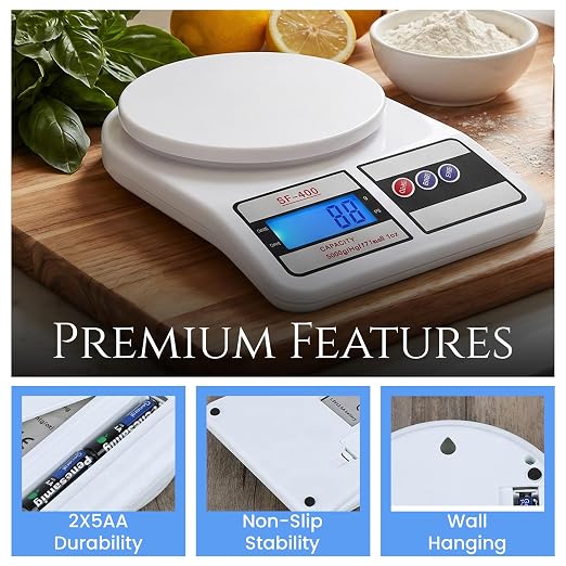 Digital Food Scale 10KG/1g Small Kitchen Weighing Scale with LCD Display, Portable Gram & Ounce Weight Measuring Device for Baking, Cooking, Travel, Accurate Smart Food Measuring Tool
