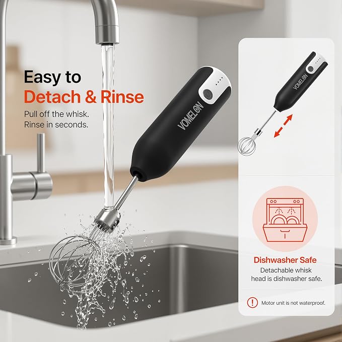 Electric Hand Mixer Whisk | Wireless Rechargeable Handheld Egg Beater with 2 Stainless Steel Mixing Heads | Portable Kitchen Hand Mixer for Egg, Milkshake Cream, Cake, Baking & Cooking-Black